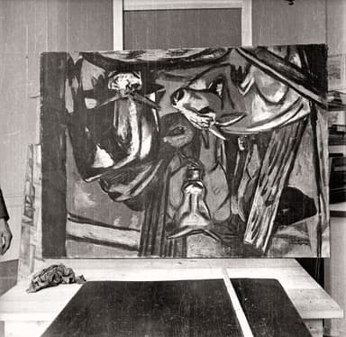 Blick in das Depot »international verwertbarer« Kunst im Zuge der Aktion »Entartete Kunst« auf Schloss Schönhausen, Niederschönhausen